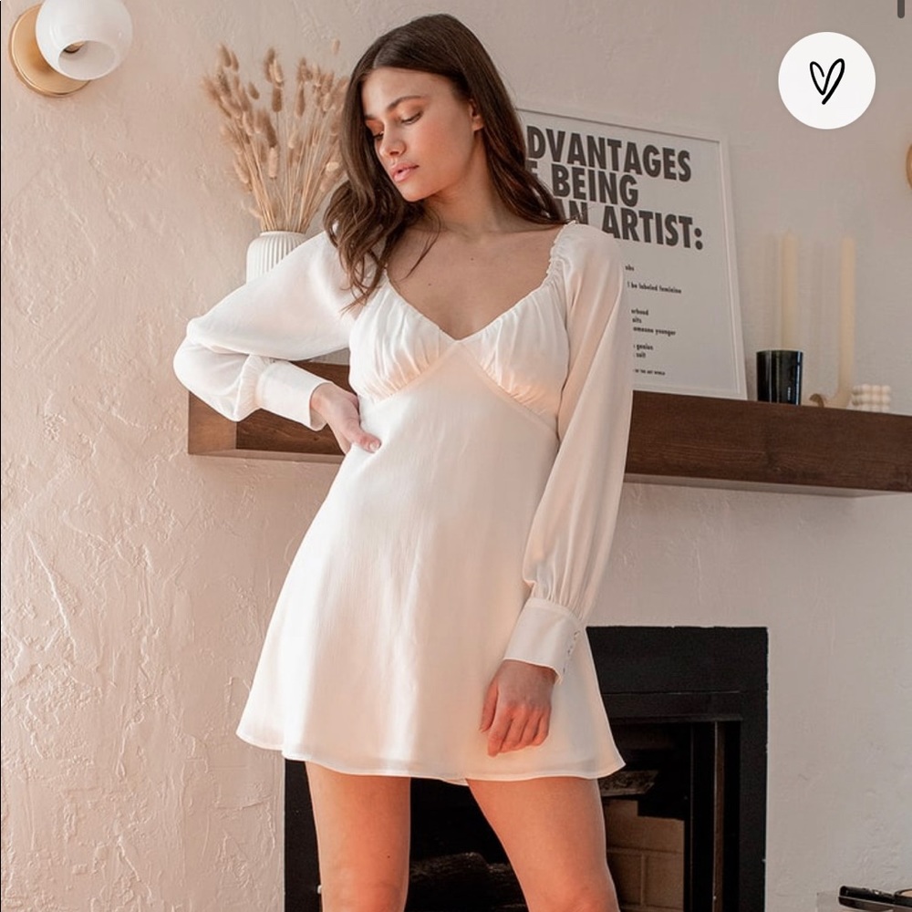Lulus Hi Society White V-Neck Long Sleeve Mini Dress